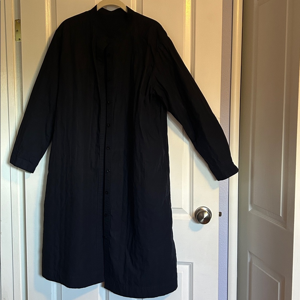 100%  Cotton Long Button-Up Navy Coat